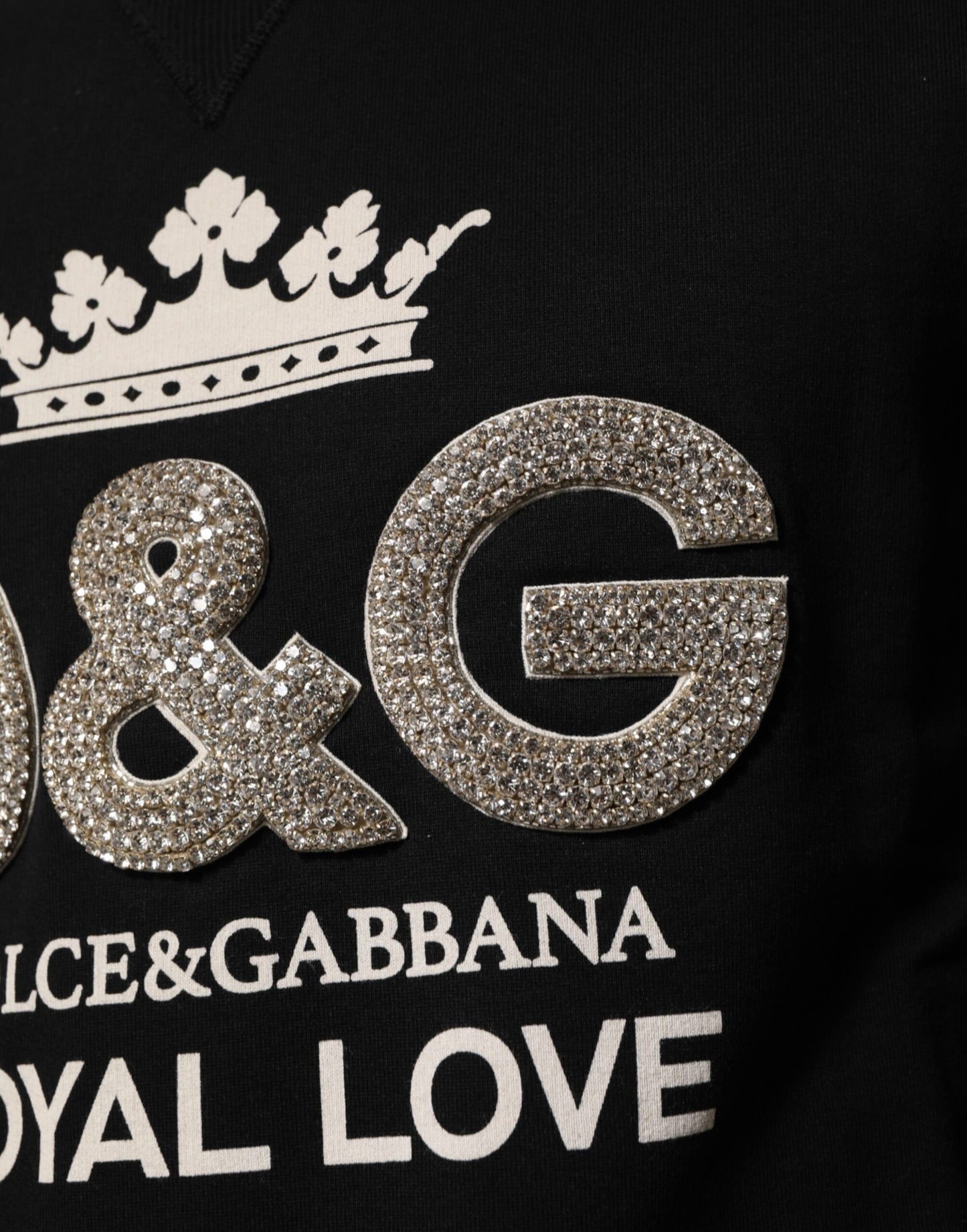 Dolce &amp; Gabbana Black Cotton DG Crystal Embellished Sweater