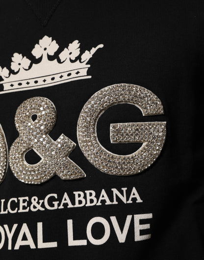 Dolce &amp; Gabbana Black Cotton DG Crystal Embellished Sweater