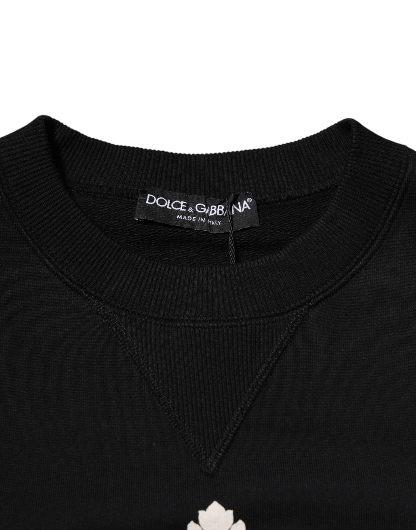 Dolce &amp; Gabbana Black Cotton DG Crystal Embellished Sweater