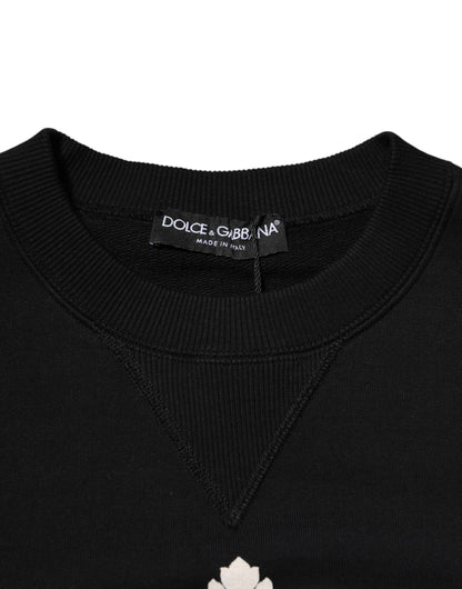 Dolce &amp; Gabbana Black Cotton DG Crystal Embellished Sweater