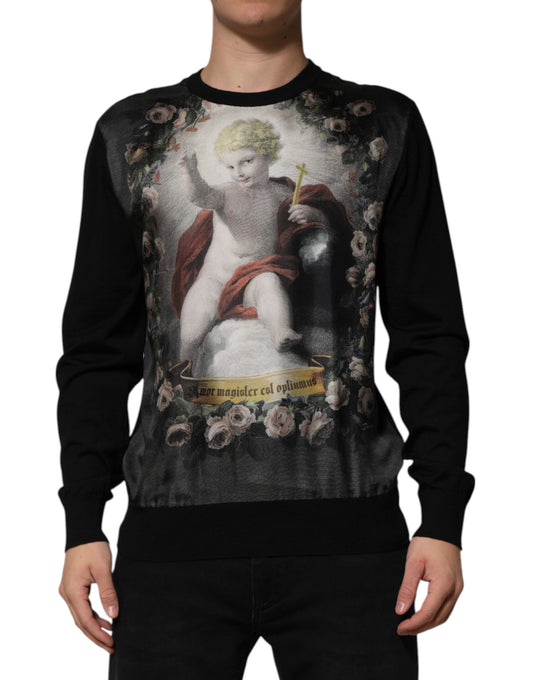 Dolce &amp; Gabbana Black Cashmere Cherub Print Baroque Sweater