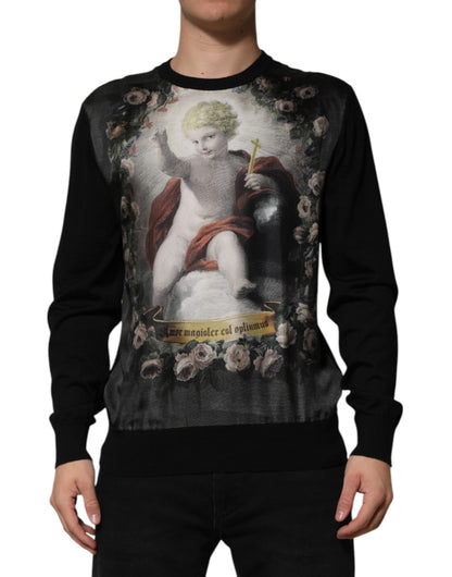 Dolce &amp; Gabbana Black Cashmere Cherub Print Baroque Sweater