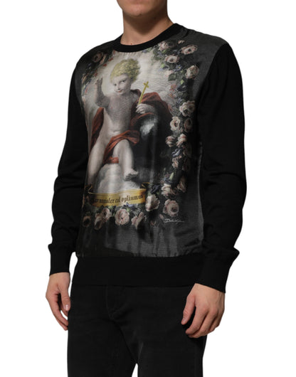 Dolce &amp; Gabbana Black Cashmere Cherub Print Baroque Sweater