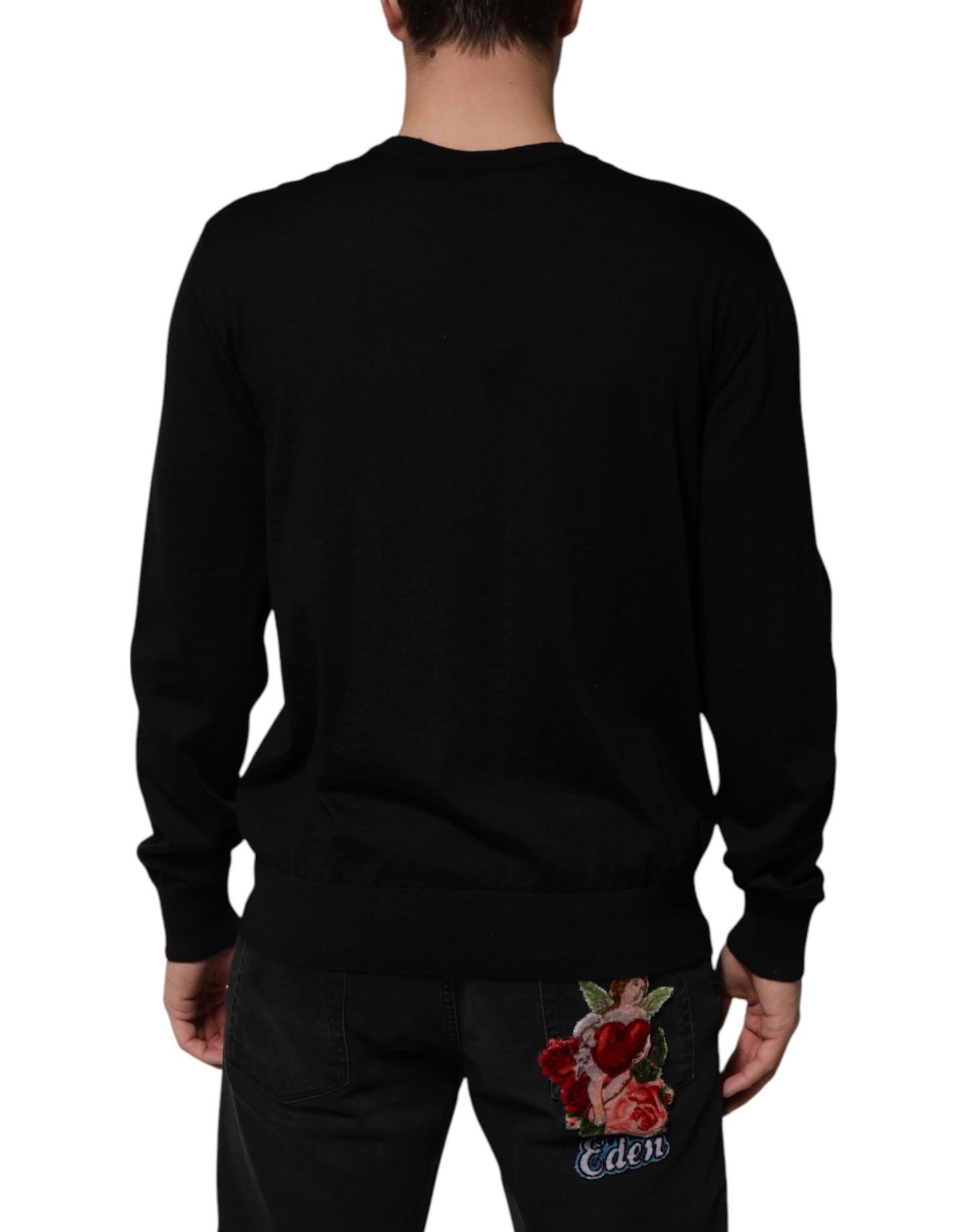 Dolce &amp; Gabbana Black Cashmere Cherub Print Baroque Sweater