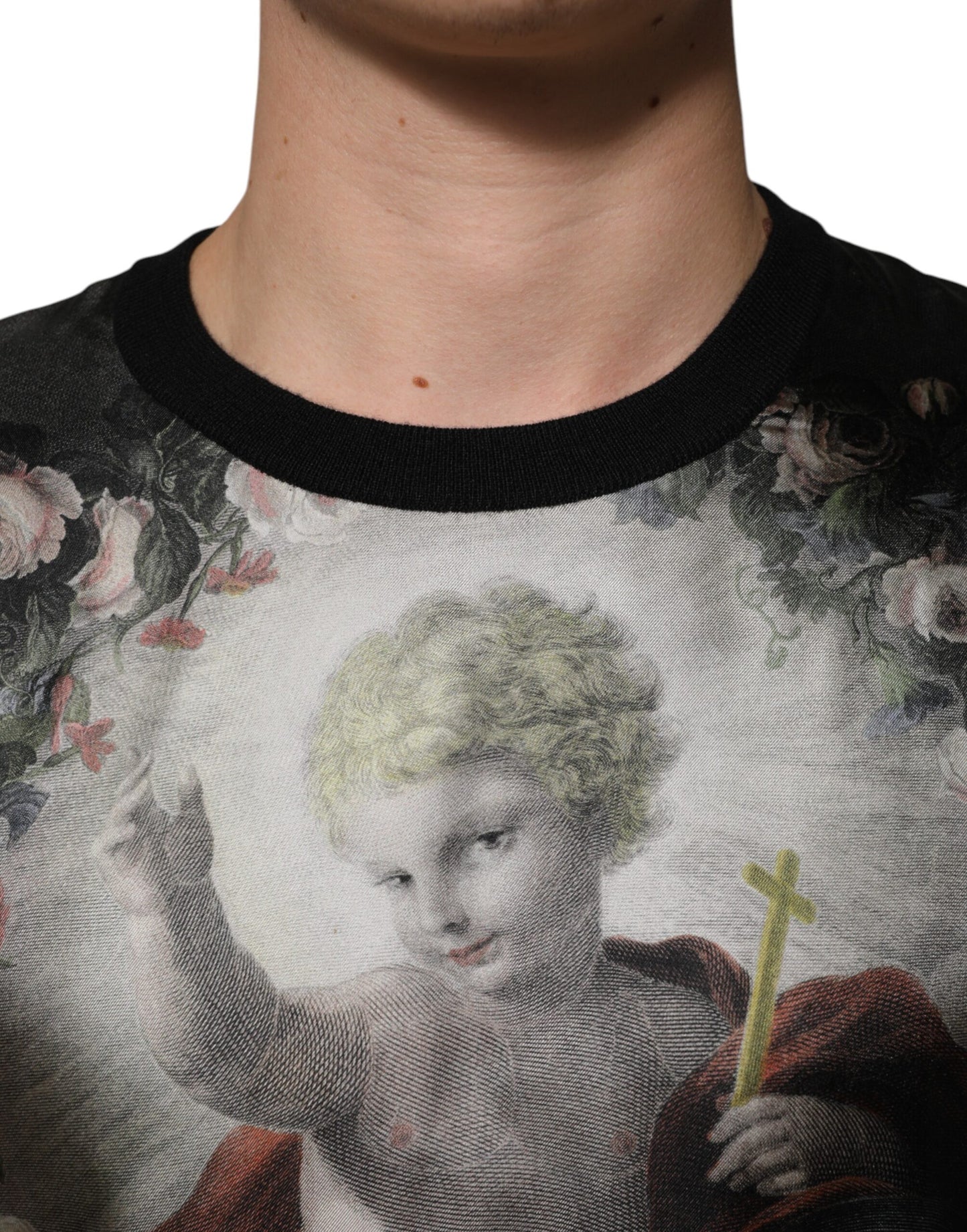 Dolce &amp; Gabbana Black Cashmere Cherub Print Baroque Sweater
