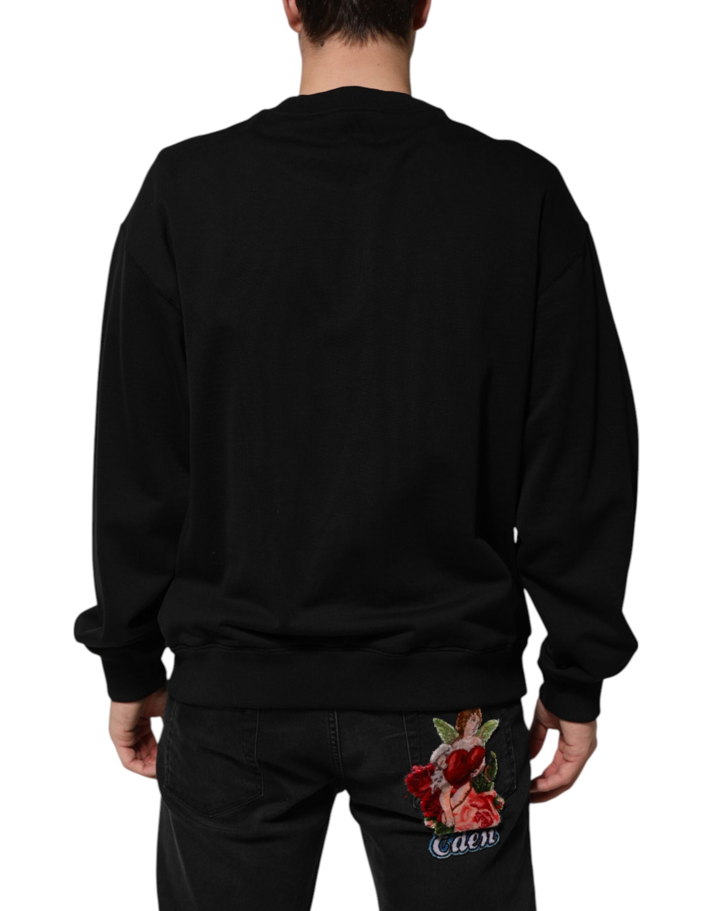 Dolce &amp; Gabbana Black Cotton DG Logo Crew Sweatshirt Sweater
