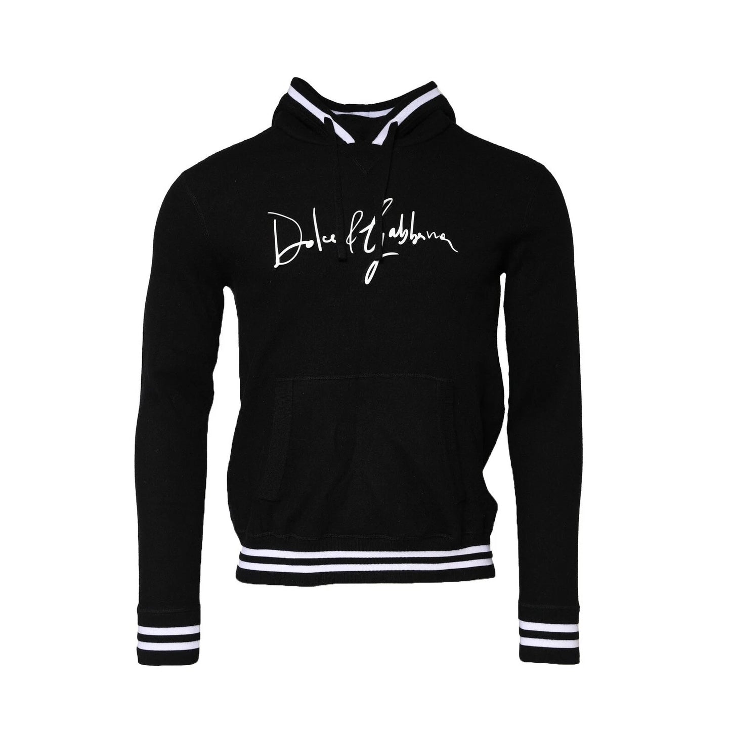 Dolce &amp; Gabbana Black Hooded Logo Print Sweatshirt Sweater