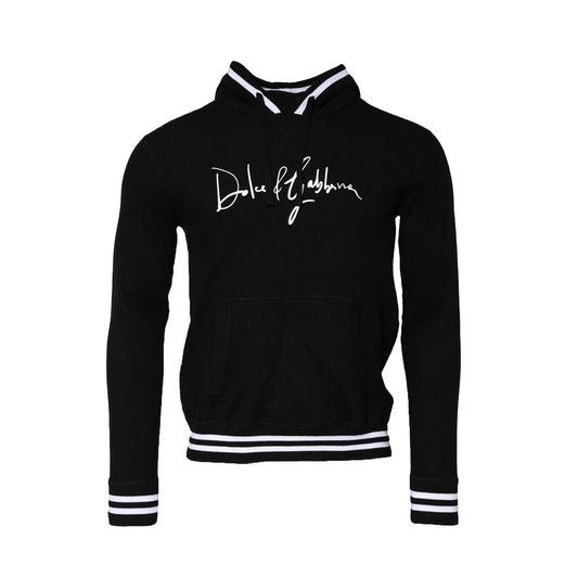 Dolce &amp; Gabbana Black Hooded Logo Print Sweatshirt Sweater
