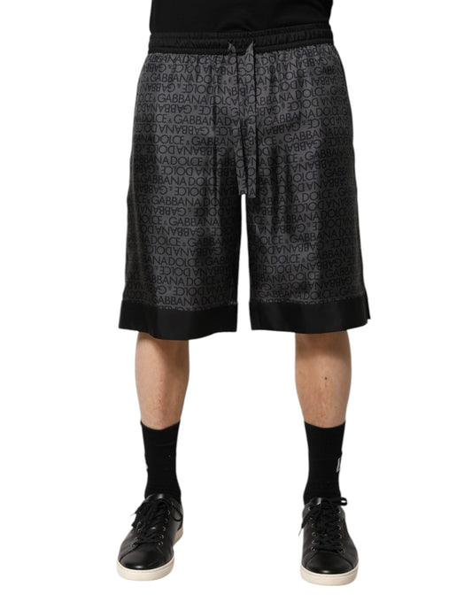 Dolce &amp; Gabbana Gray Black Silk DG Logo Men Bermuda Shorts