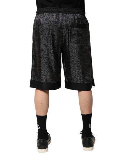 Dolce &amp; Gabbana Gray Black Silk DG Logo Men Bermuda Shorts