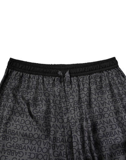 Dolce &amp; Gabbana Gray Black Silk DG Logo Men Bermuda Shorts