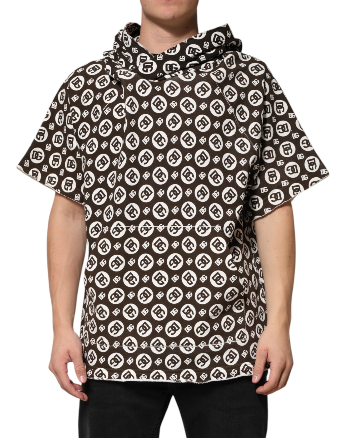 Dolce &amp; Gabbana Brown White DG Logo Short Hoodie Sweater