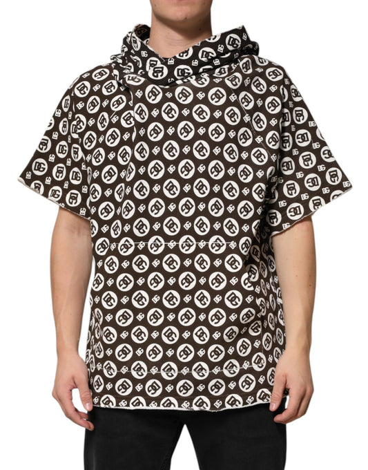 Dolce &amp; Gabbana Brown White DG Logo Short Hoodie Sweater