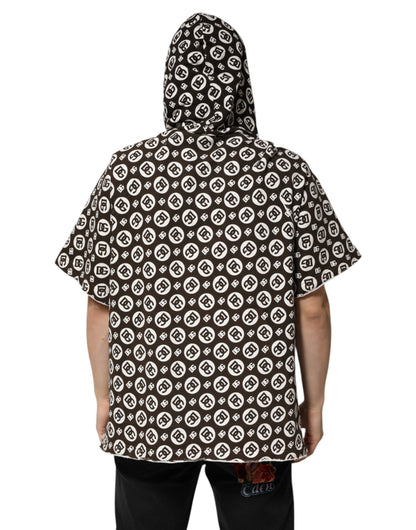 Dolce &amp; Gabbana Brown White DG Logo Short Hoodie Sweater