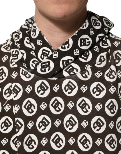 Dolce &amp; Gabbana Brown White DG Logo Short Hoodie Sweater