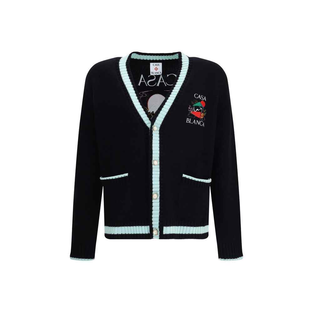 Casablanca Merino Wool Embroidered Cardigan Pearl Button