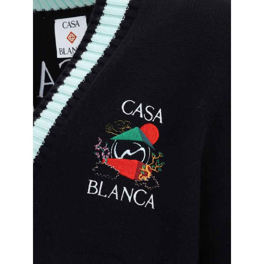 Casablanca Merino Wool Embroidered Cardigan Pearl Button