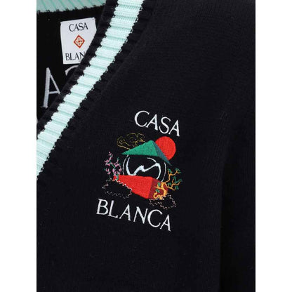 Casablanca Merino Wool Embroidered Cardigan Pearl Button