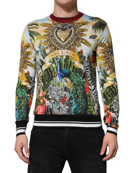 Dolce &amp; Gabbana Tropical Heart Crown Silk Pullover Sweater