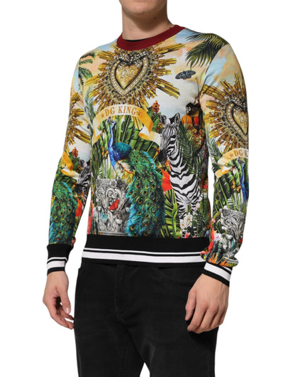 Dolce &amp; Gabbana Tropical Heart Crown Silk Pullover Sweater