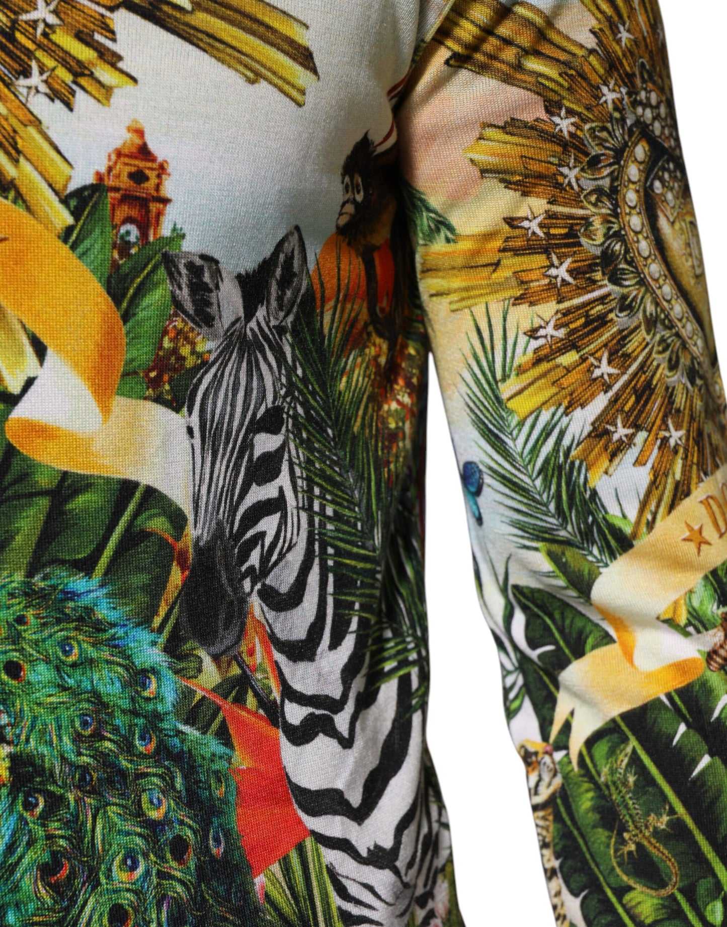 Dolce &amp; Gabbana Tropical Heart Crown Silk Pullover Sweater