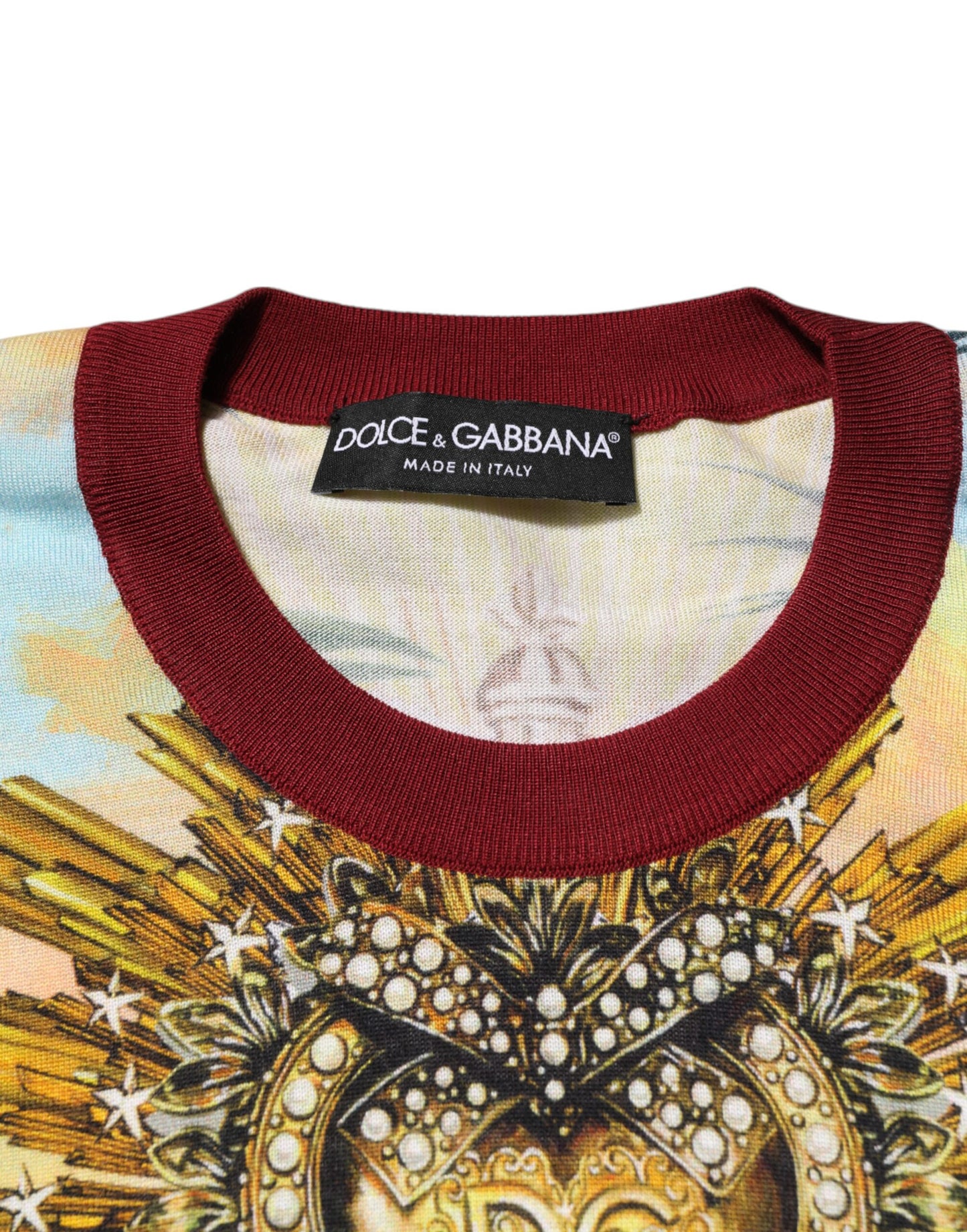 Dolce &amp; Gabbana Tropical Heart Crown Silk Pullover Sweater