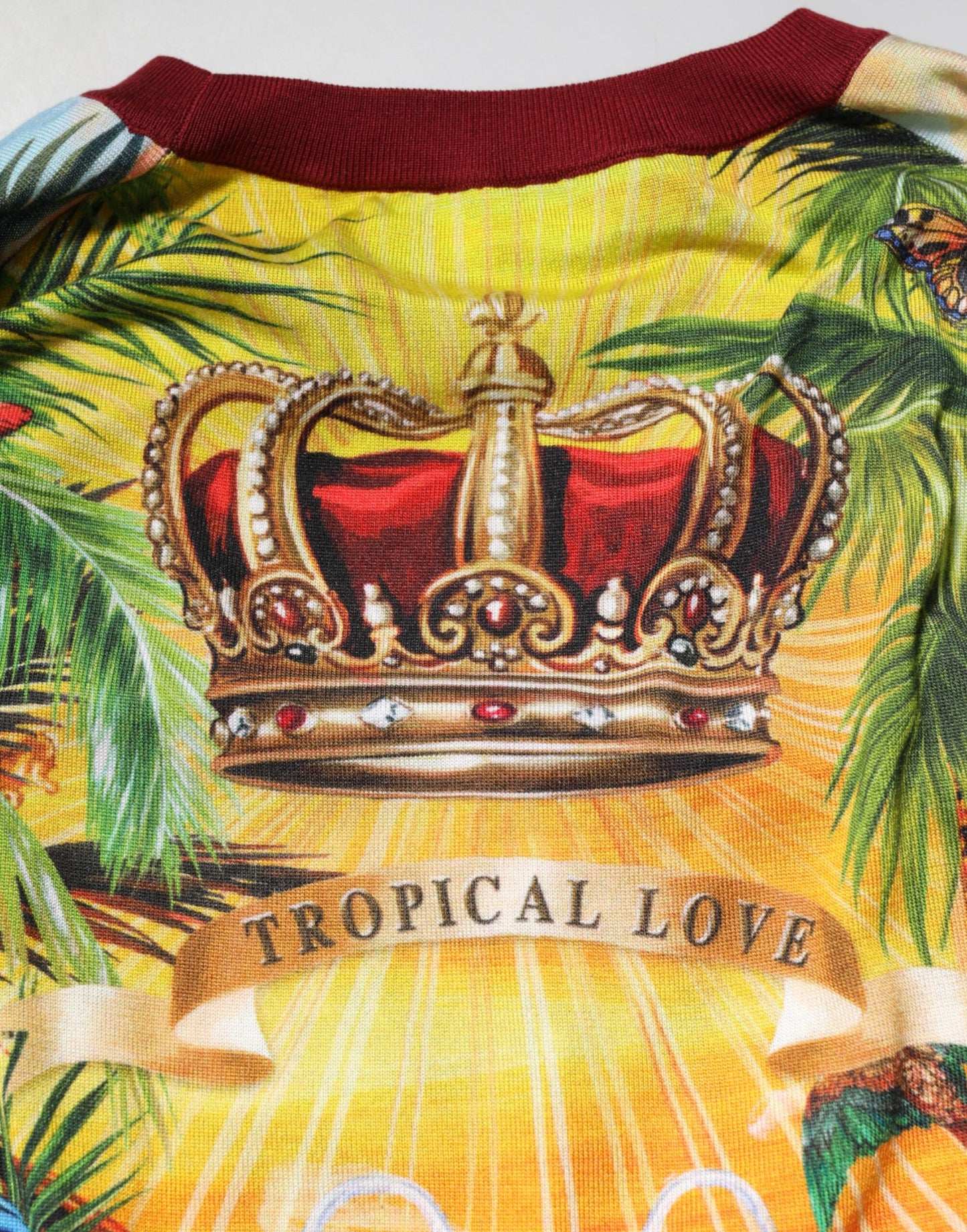 Dolce &amp; Gabbana Tropical Heart Crown Silk Pullover Sweater