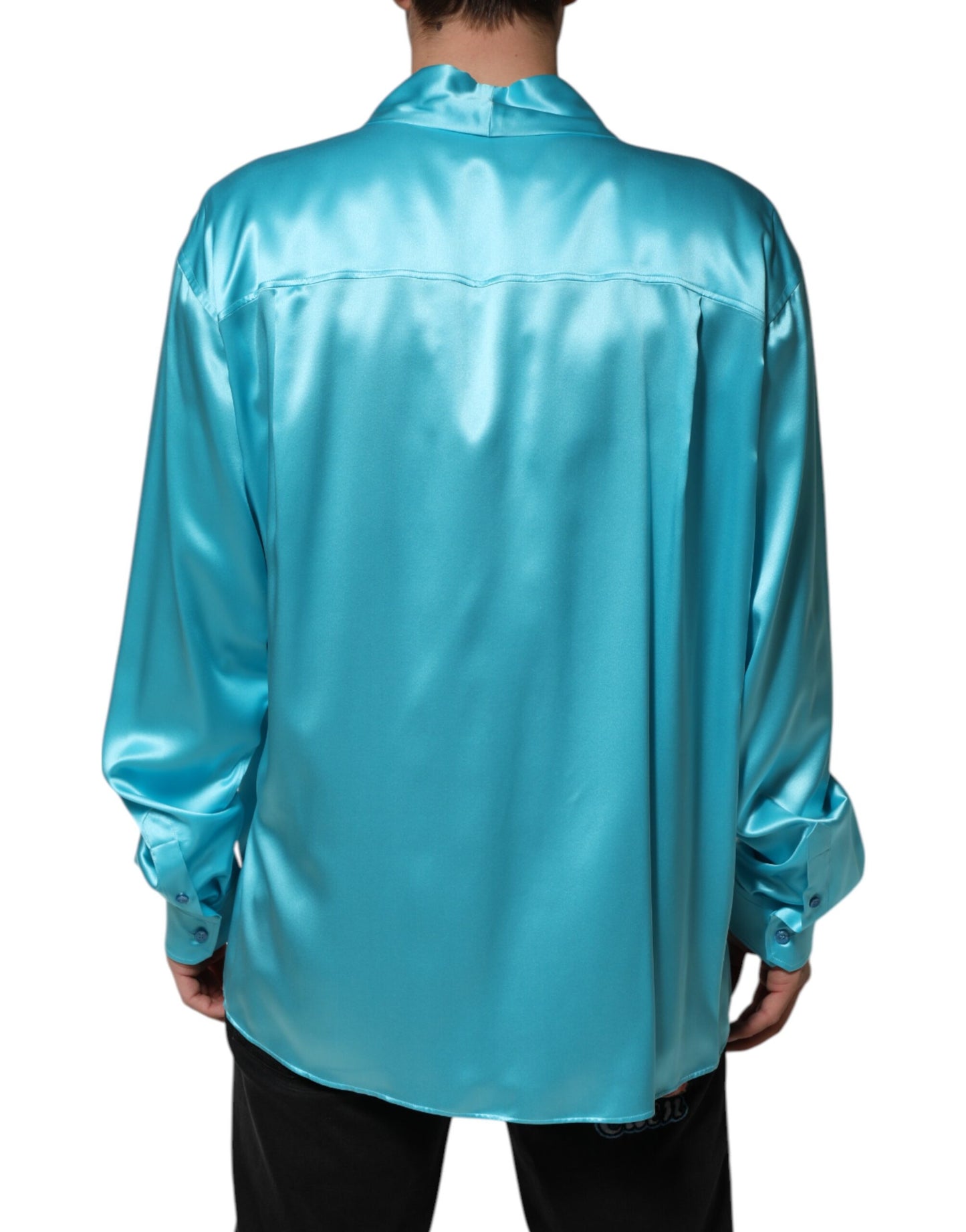 Dolce &amp; Gabbana Aqua Blue Silk Wrap Style Long Sleeve Sweater