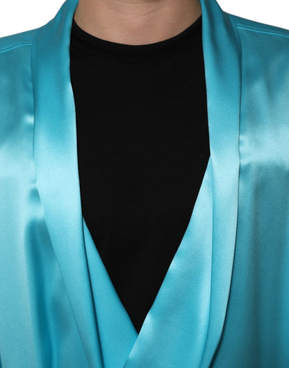 Dolce &amp; Gabbana Aqua Blue Silk Wrap Style Long Sleeve Sweater