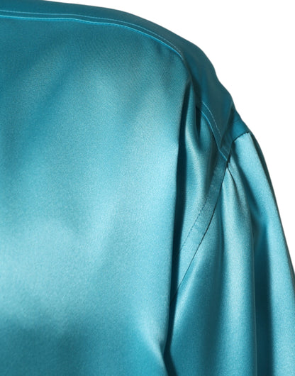 Dolce &amp; Gabbana Aqua Blue Silk Wrap Style Long Sleeve Sweater