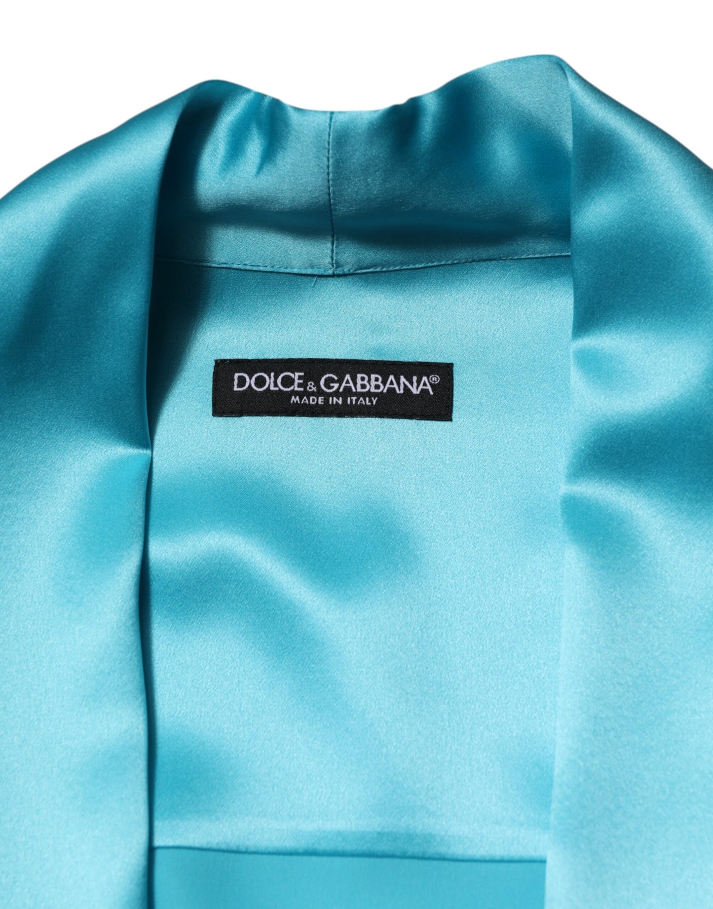 Dolce &amp; Gabbana Aqua Blue Silk Wrap Style Long Sleeve Sweater