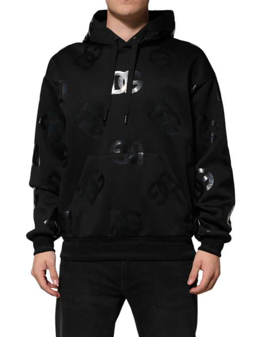 Dolce &amp; Gabbana Black DG Logo Hoodie Metallic Print Sweater