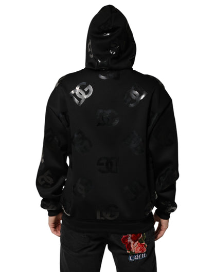 Dolce &amp; Gabbana Black DG Logo Hoodie Metallic Print Sweater