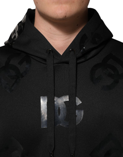 Dolce &amp; Gabbana Black DG Logo Hoodie Metallic Print Sweater