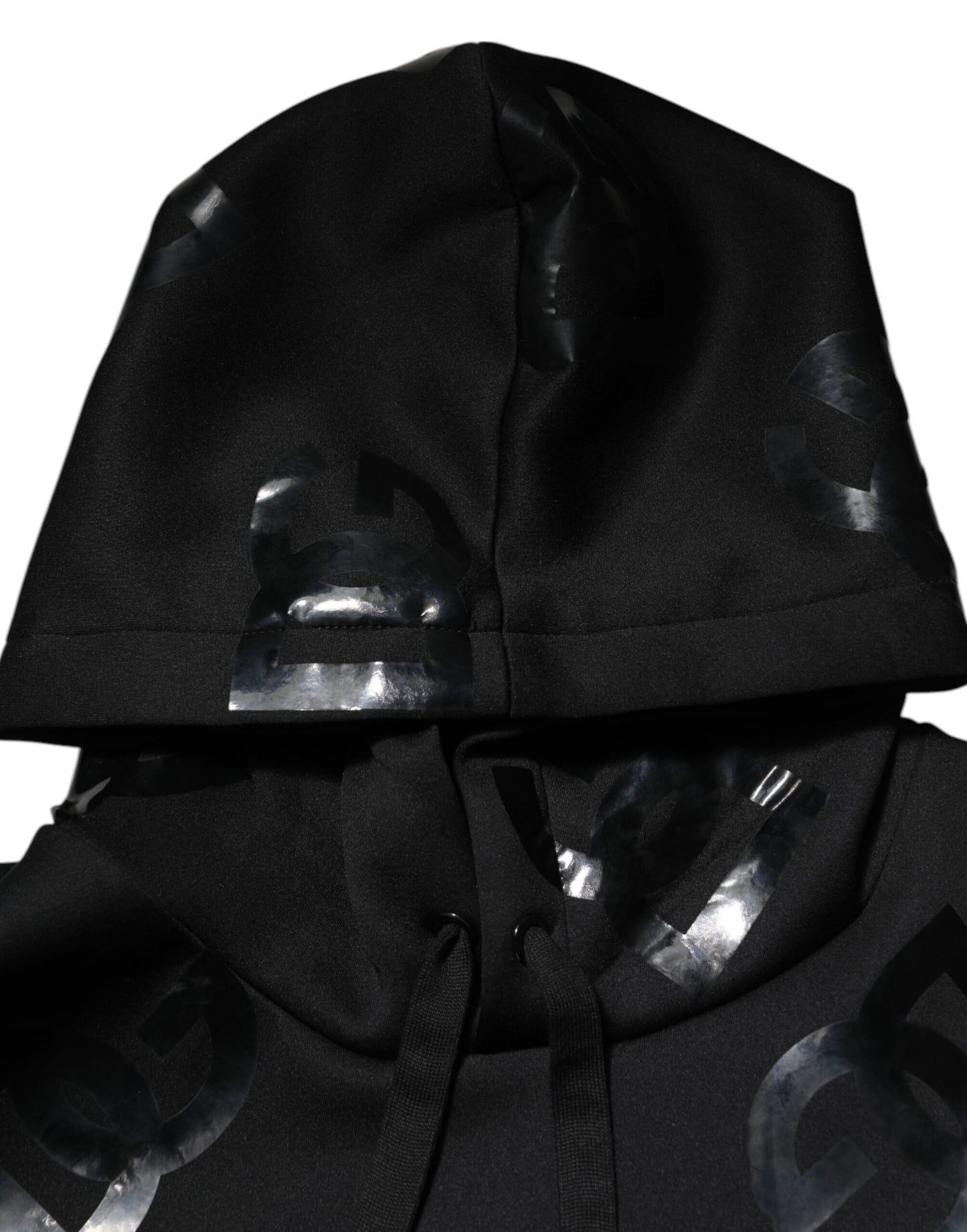 Dolce &amp; Gabbana Black DG Logo Hoodie Metallic Print Sweater