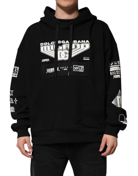 Dolce &amp; Gabbana Black Cotton DG Milano Logo Print Hoodie Sweater