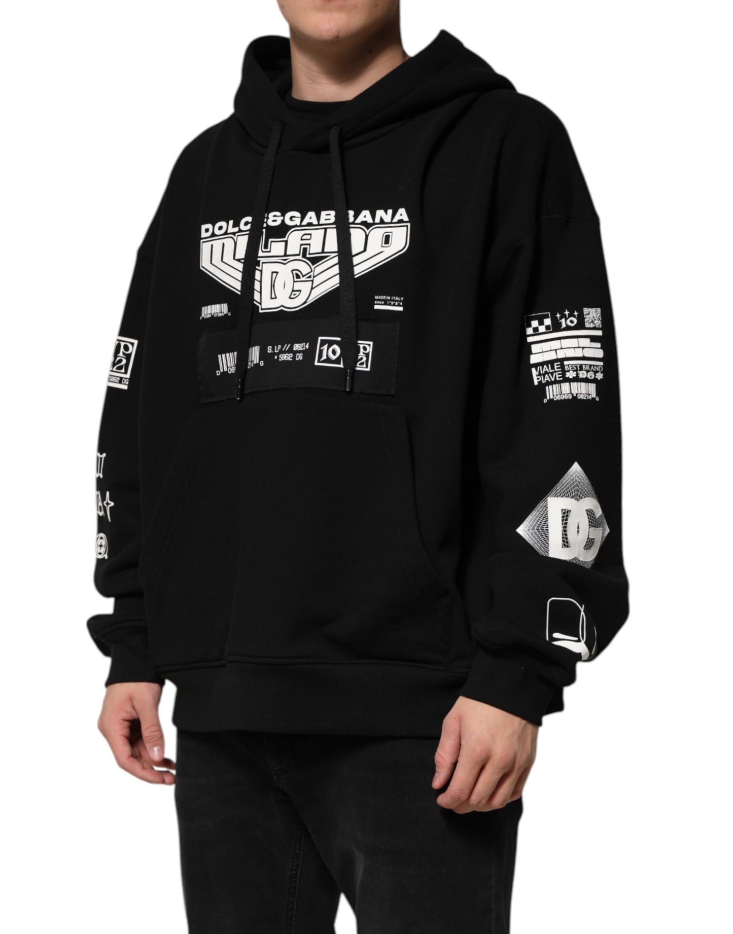 Dolce &amp; Gabbana Black Cotton DG Milano Logo Print Hoodie Sweater