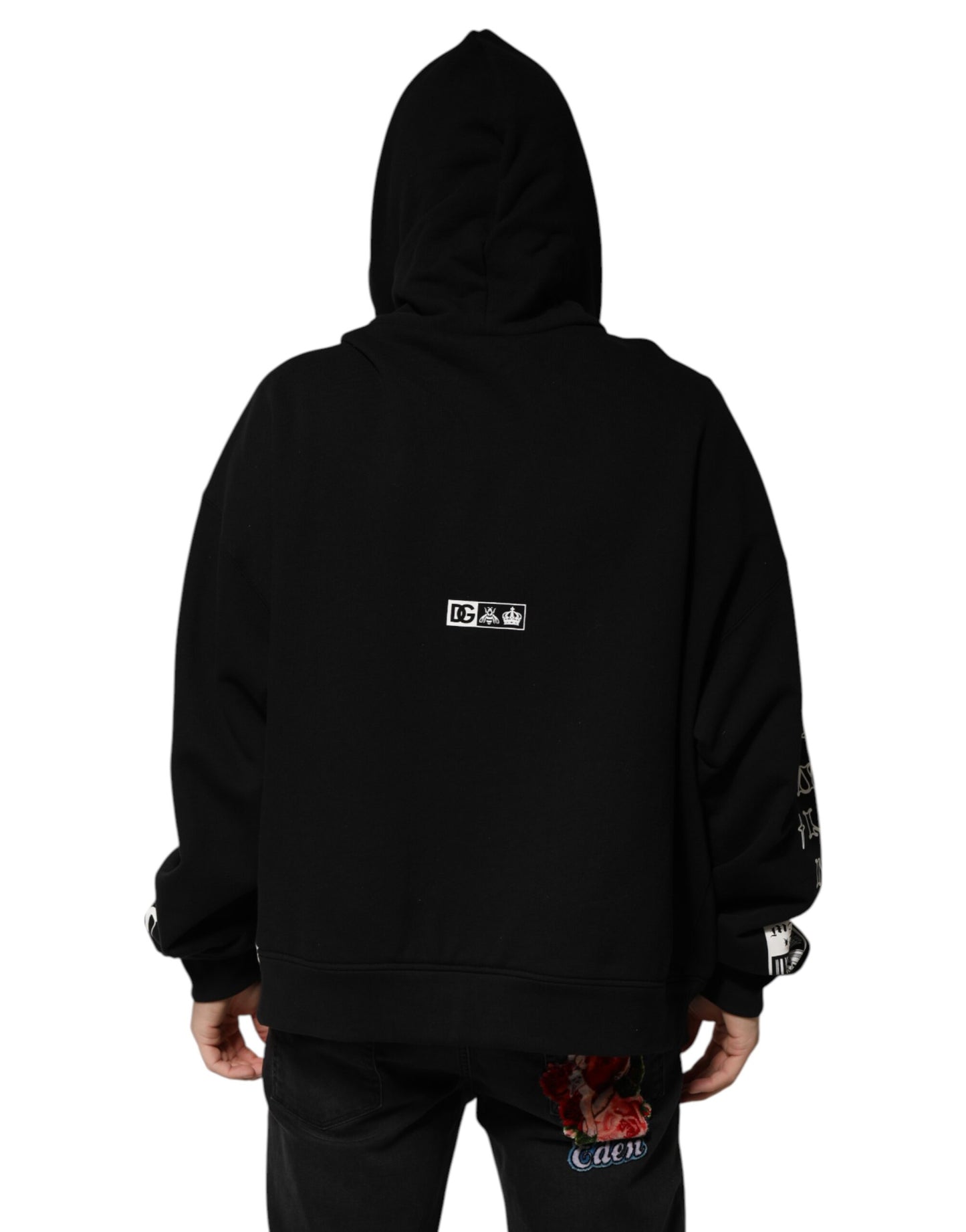 Dolce &amp; Gabbana Black Cotton DG Milano Logo Print Hoodie Sweater