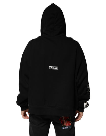 Dolce &amp; Gabbana Black Cotton DG Milano Logo Print Hoodie Sweater