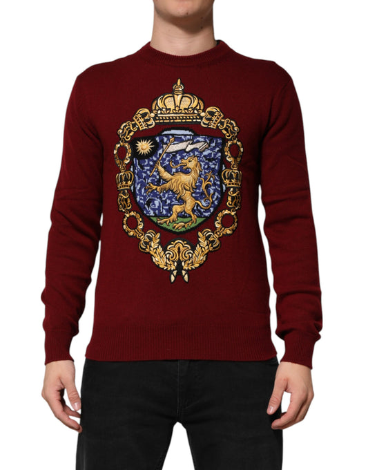Dolce &amp; Gabbana Burgundy Cashmere Lion Crest Pullover Sweater