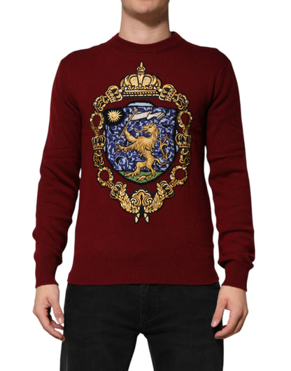 Dolce &amp; Gabbana Burgundy Cashmere Lion Crest Pullover Sweater