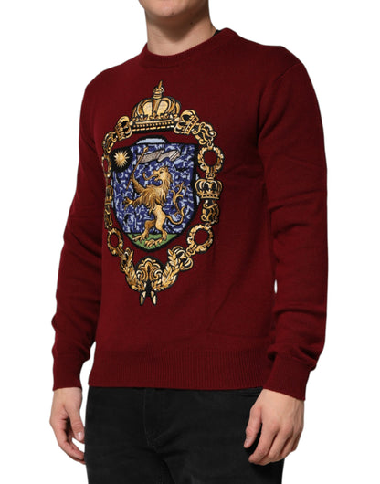 Dolce &amp; Gabbana Burgundy Cashmere Lion Crest Pullover Sweater