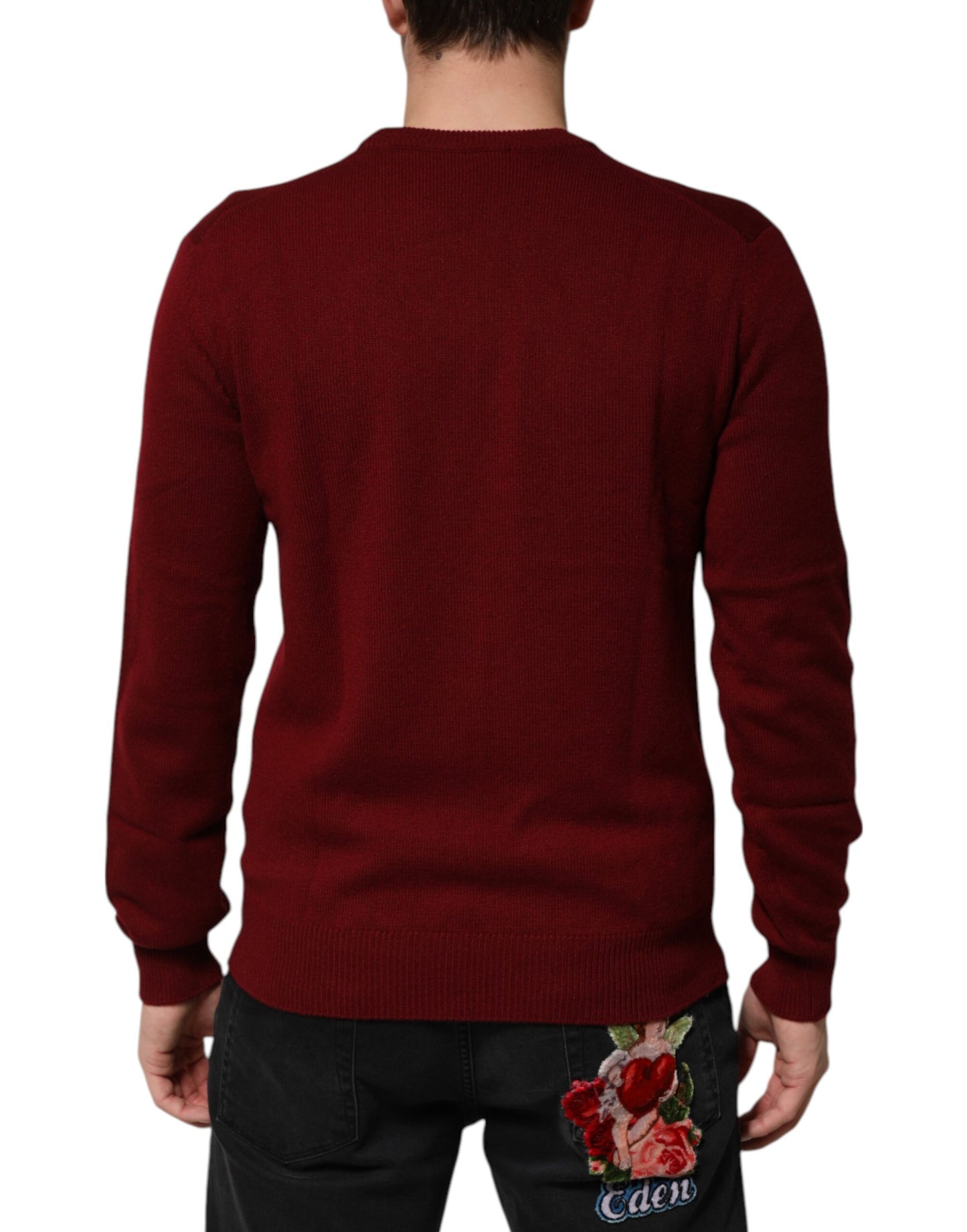 Dolce &amp; Gabbana Burgundy Cashmere Lion Crest Pullover Sweater
