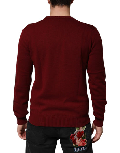 Dolce &amp; Gabbana Burgundy Cashmere Lion Crest Pullover Sweater