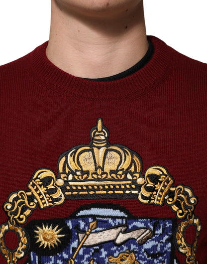 Dolce &amp; Gabbana Burgundy Cashmere Lion Crest Pullover Sweater