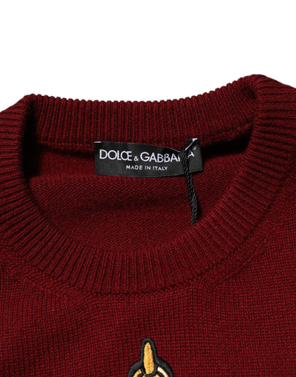 Dolce &amp; Gabbana Burgundy Cashmere Lion Crest Pullover Sweater
