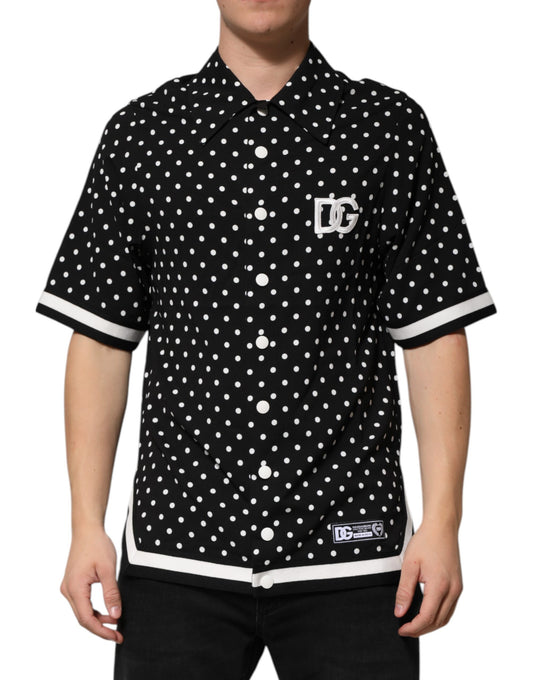 Dolce &amp; Gabbana Black Polka Dot Short Sleeves Collared Polo T-shirt
