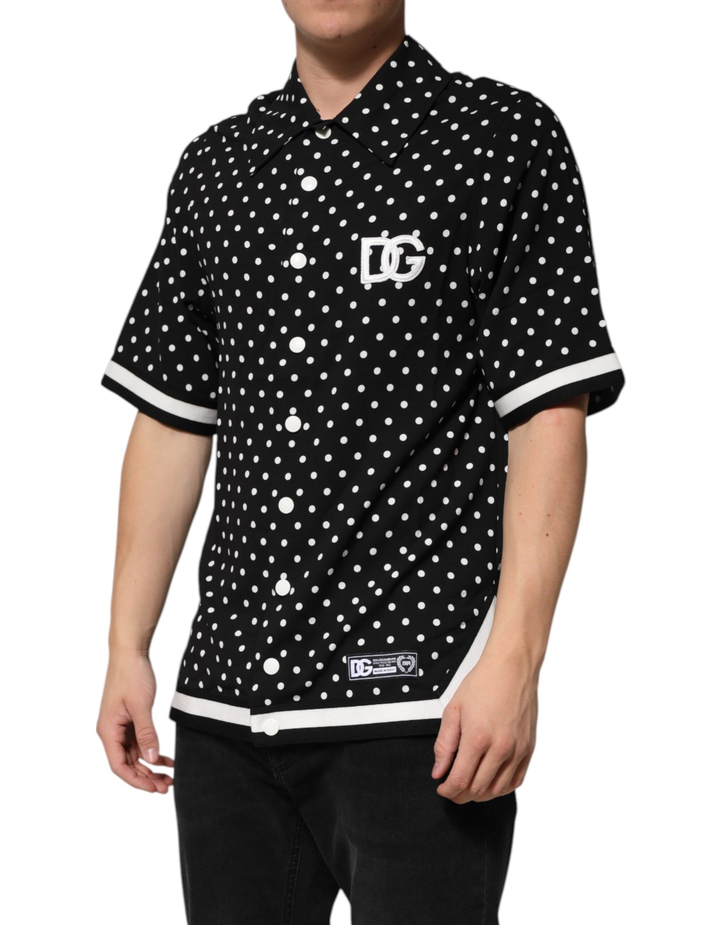 Dolce &amp; Gabbana Black Polka Dot Short Sleeves Collared Polo T-shirt