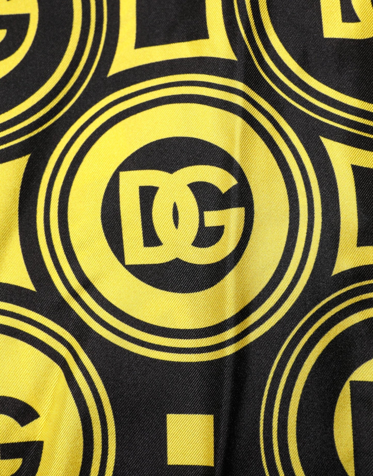 Dolce &amp; Gabbana Yellow Silk Silver DG Logo Geometric T-shirt