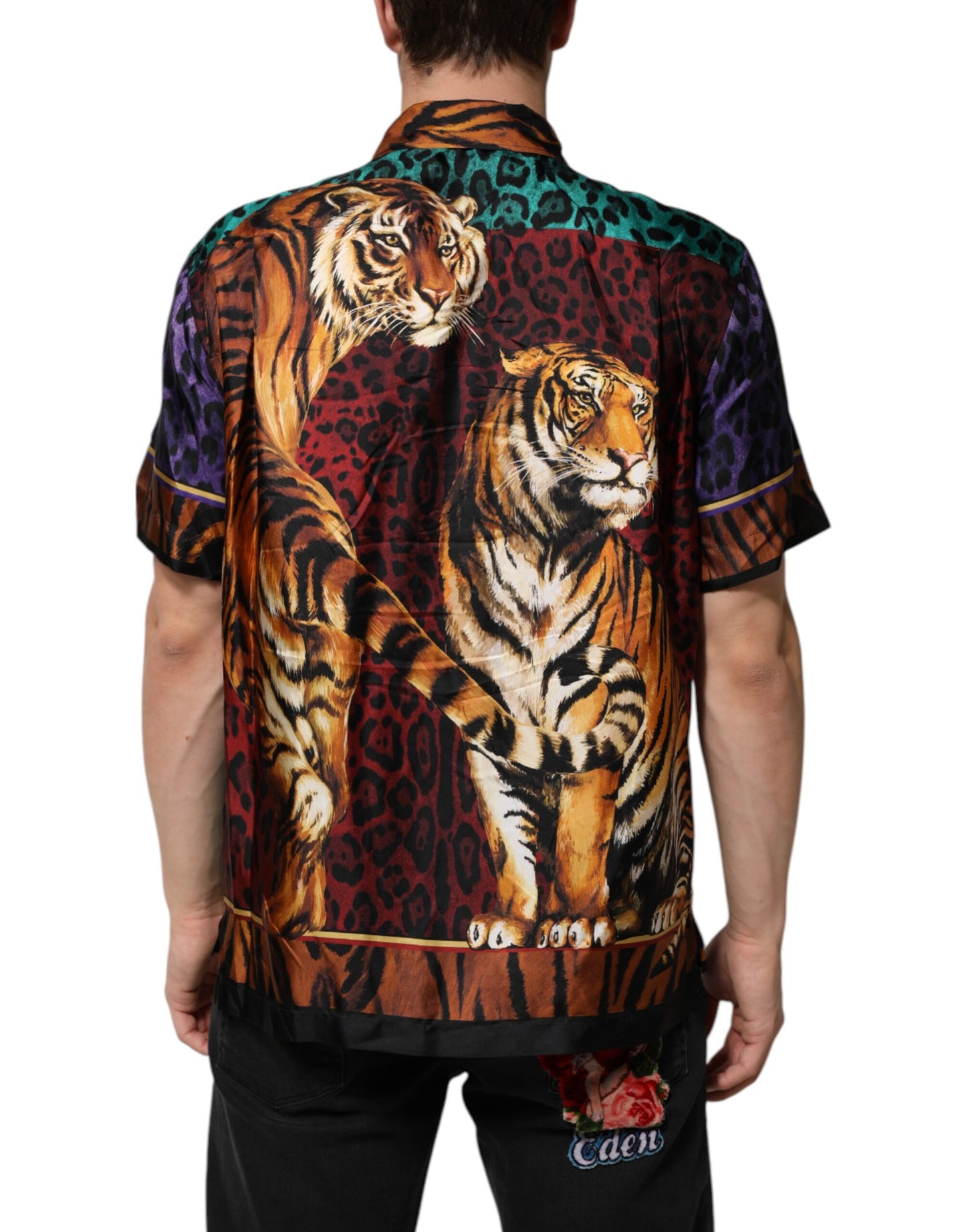 Dolce &amp; Gabbana Multicolor Silk Tiger Print Hawaiian T-shirt